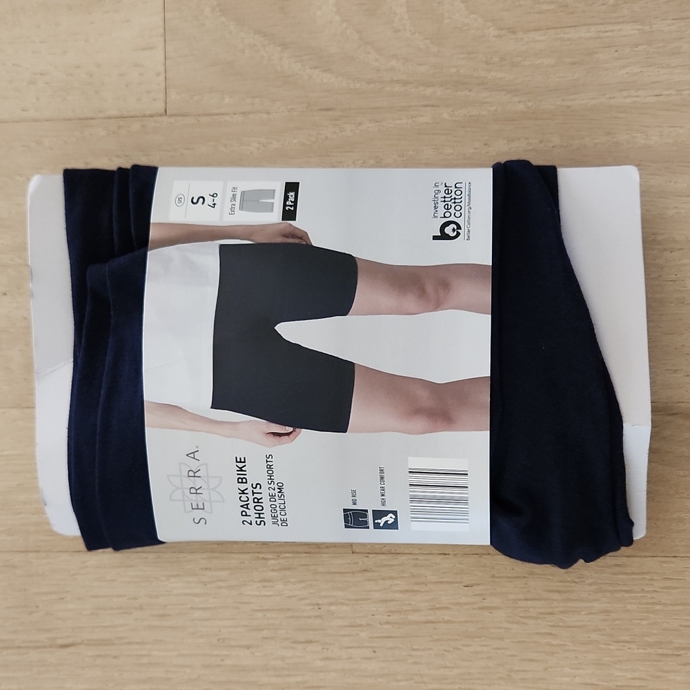 NWT Serra Womens 2 Pack Bike Shorts Cotton Dark Navy Blue Size S Extra Slim Fit